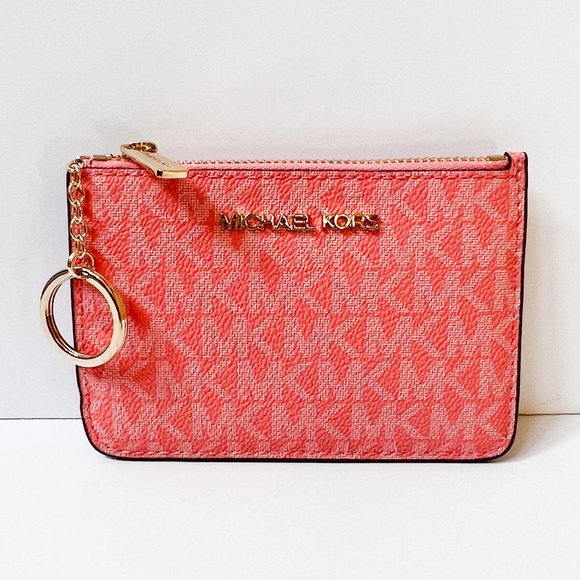 Michael Kors Jet Set Travel Small Coin Pouch ID Key Holder Wallet MK Grapefruit - Picture 1 of 11